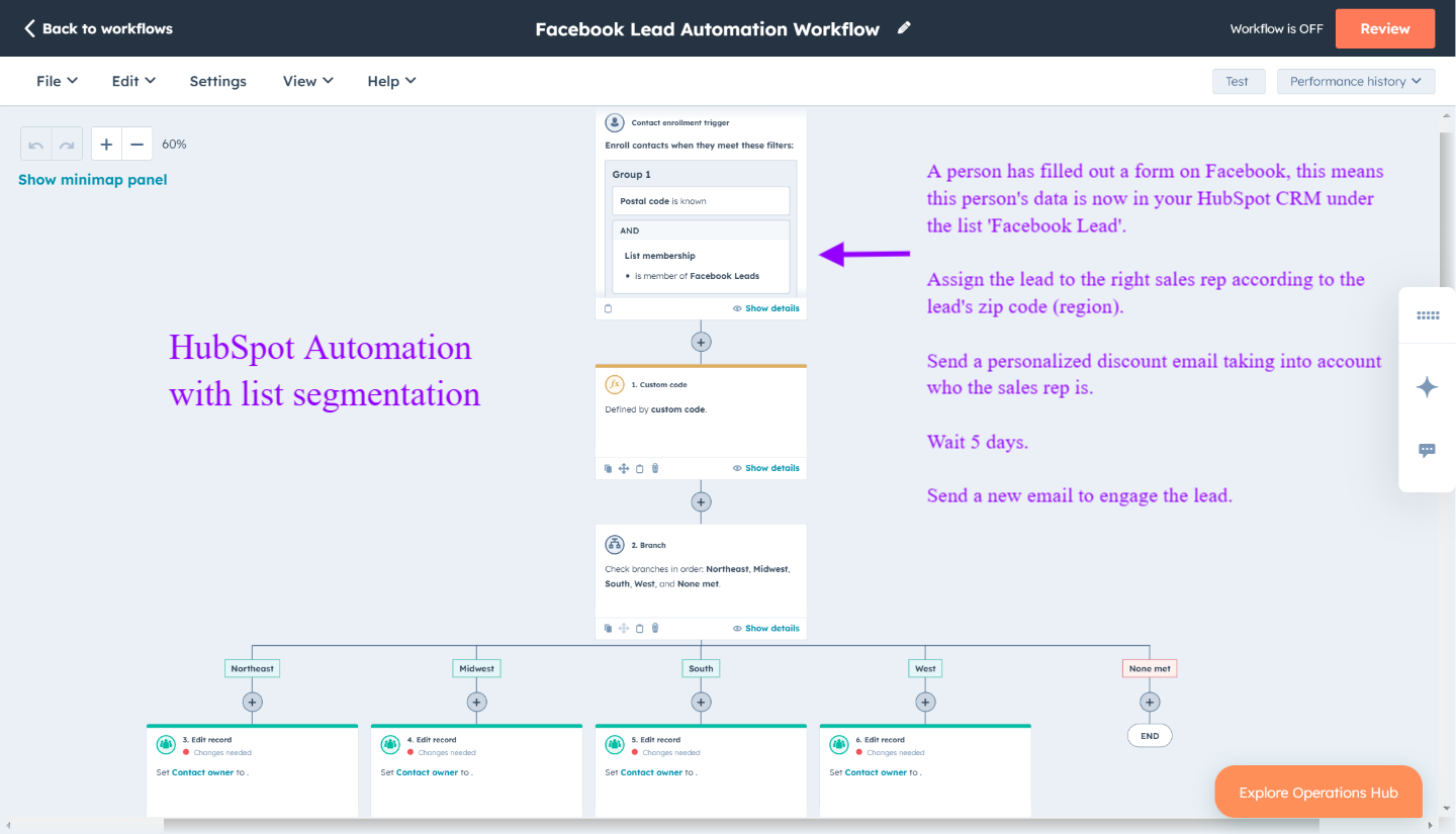 Liste active dans les workflows d'automatisation HubSpot