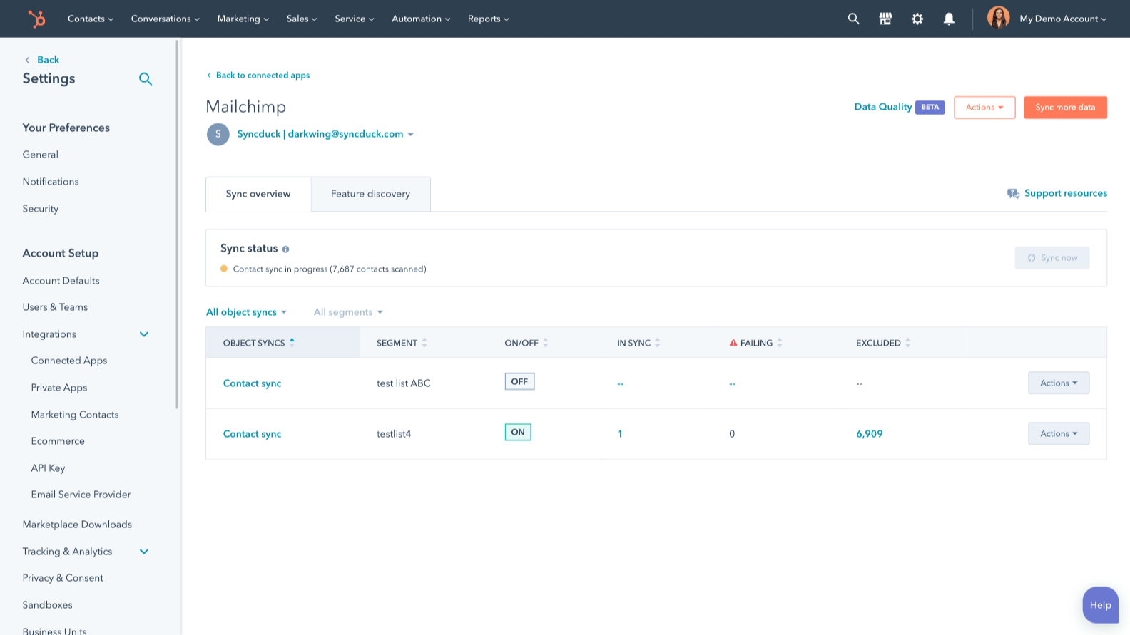 HubSpot integrations MailChimp