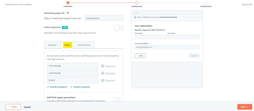 Personnaliser le formulaire de réservation du planificateur de réunions HubSpot