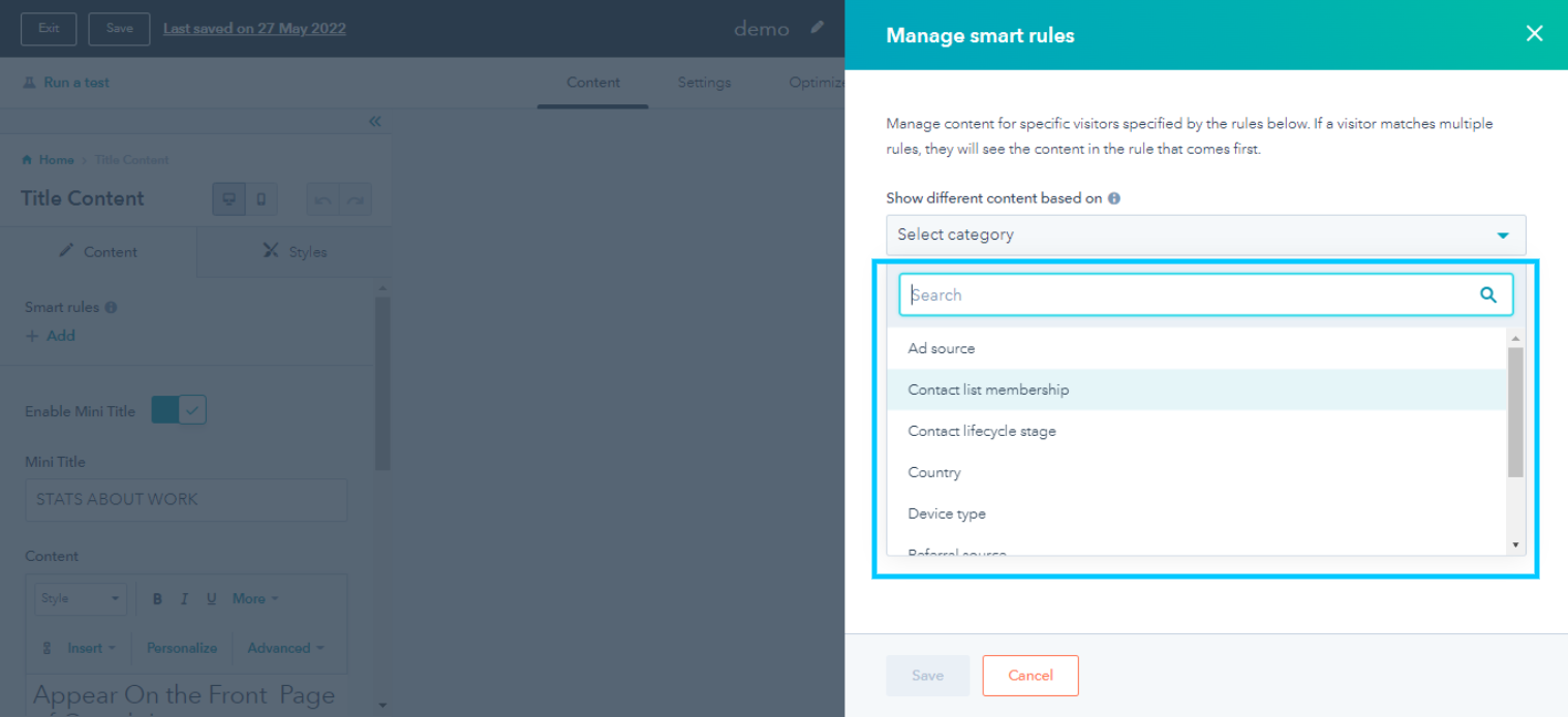 Añadir Contenido Inteligente a una Landing Page