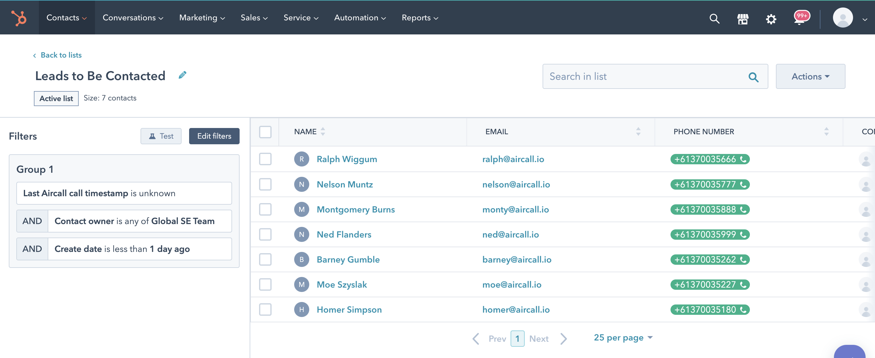Ejemplo de Lista Activa de HubSpot - los leads a contactar cambian con frecuencia