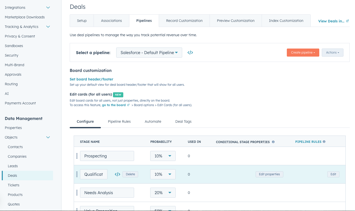 Definir etapas de negociación personalizadas