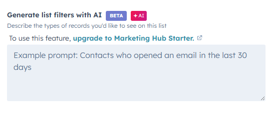 Captura de pantalla - generación de listas con IA en HubSpot