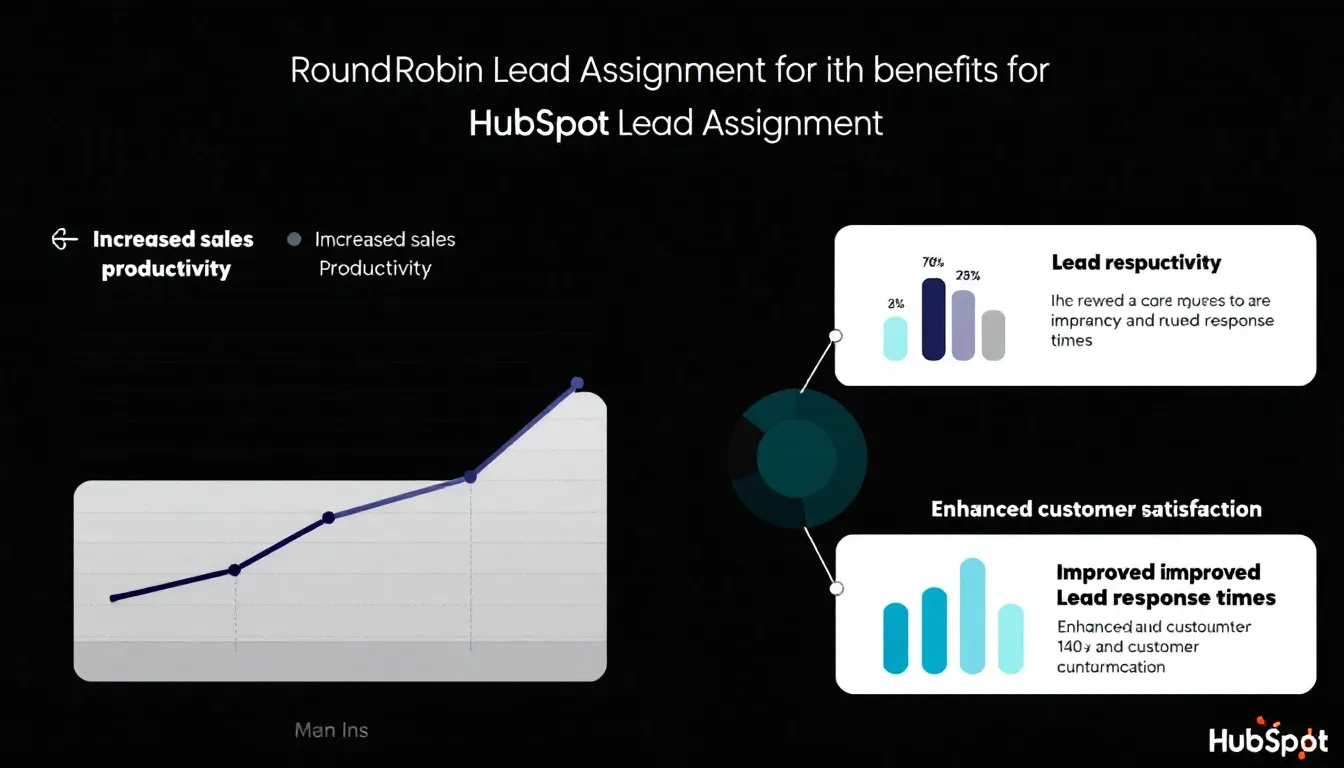 Beneficios de usar HubSpot para la asignación Round Robin de leads ilustrados con gráficos y tablas.