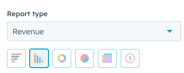 Captura de pantalla que muestra las opciones de visualización de datos en los informes de HubSpot.