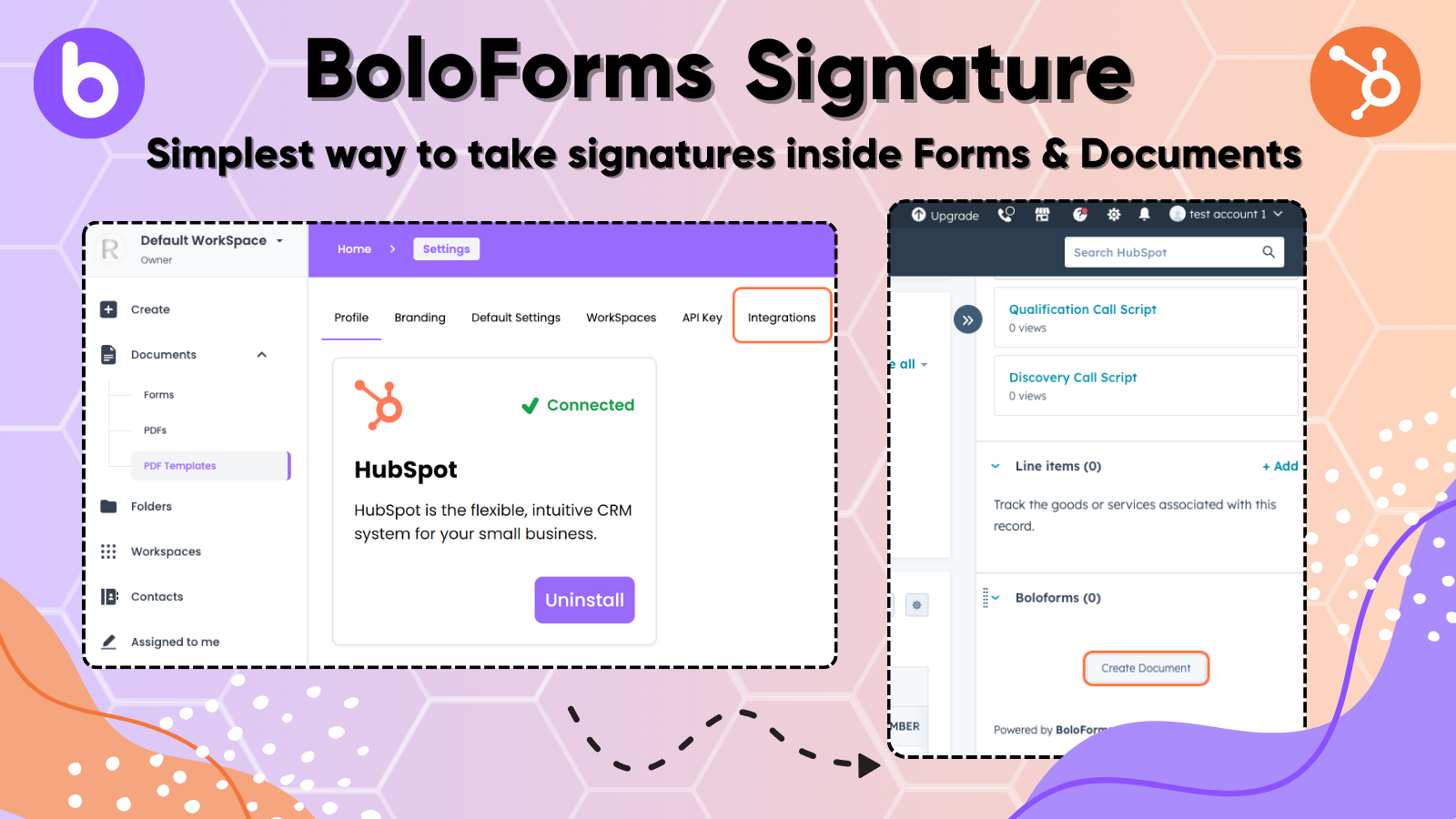 Go to the BoloForms integrations tab to enable HubSpot.