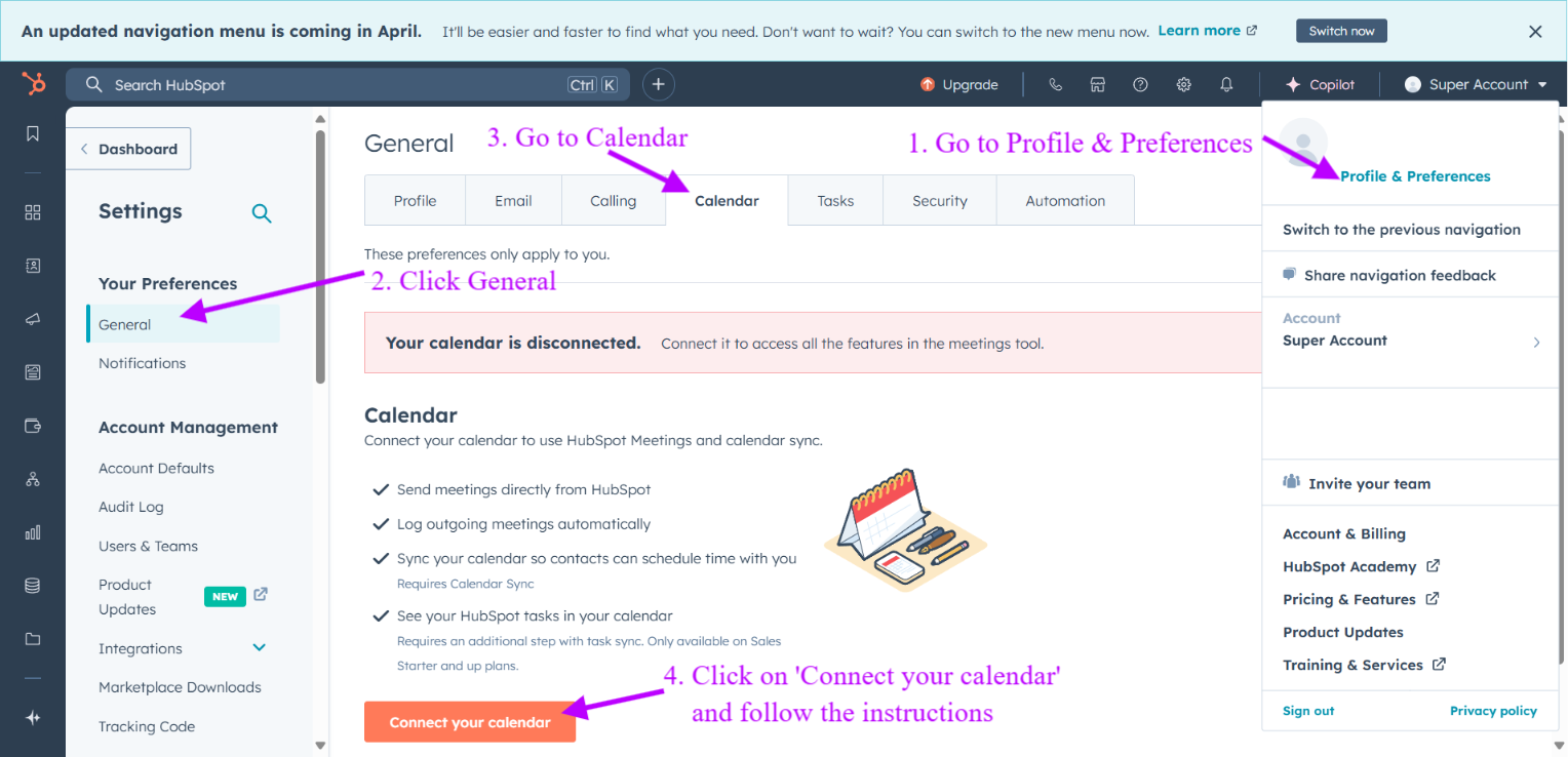 Comment connecter ton calendrier à HubSpot
