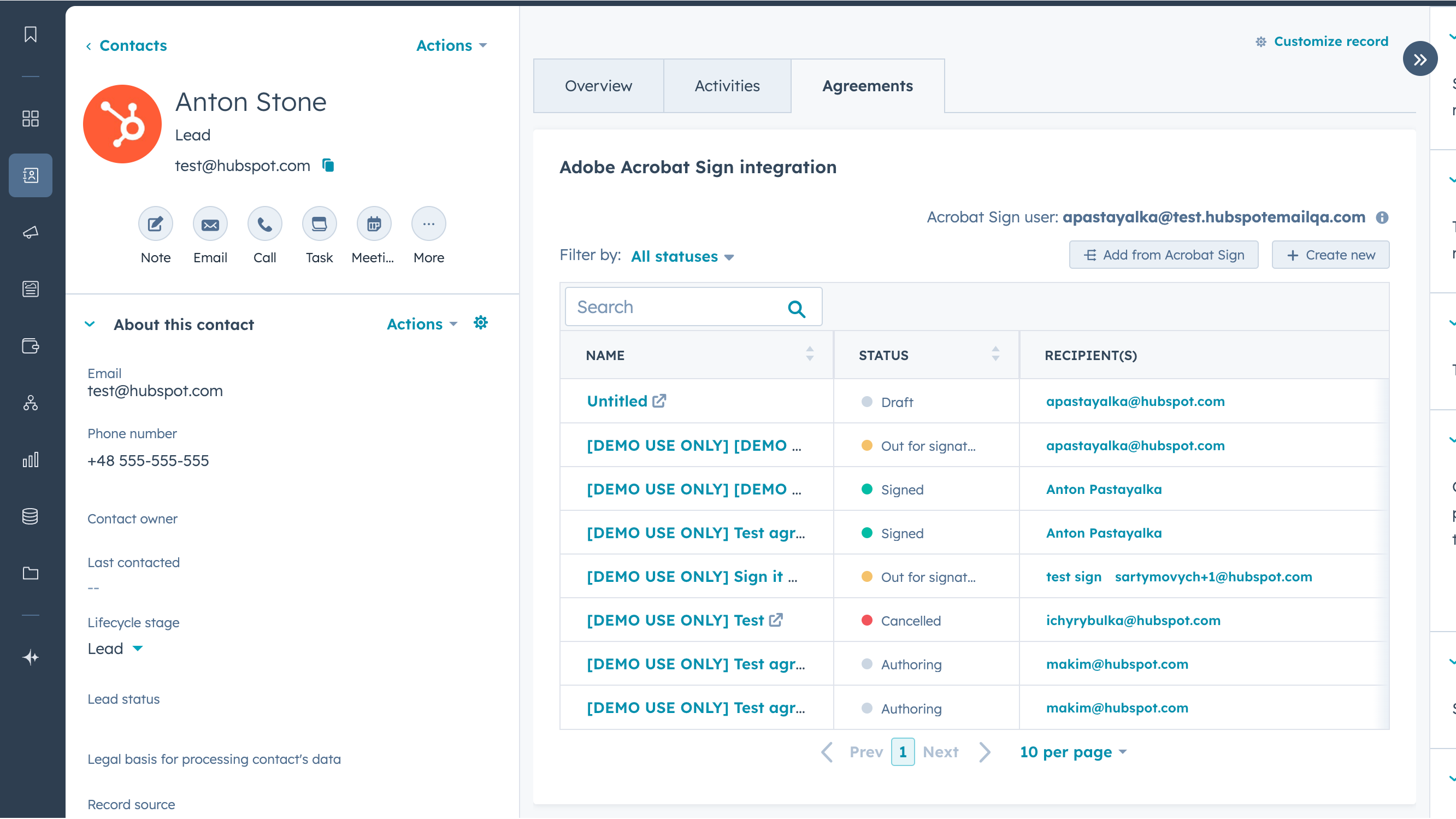 Gérez les accords depuis n'importe quel enregistrement CRM avec l'intégration HubSpot Adobe Acrobat Sign.