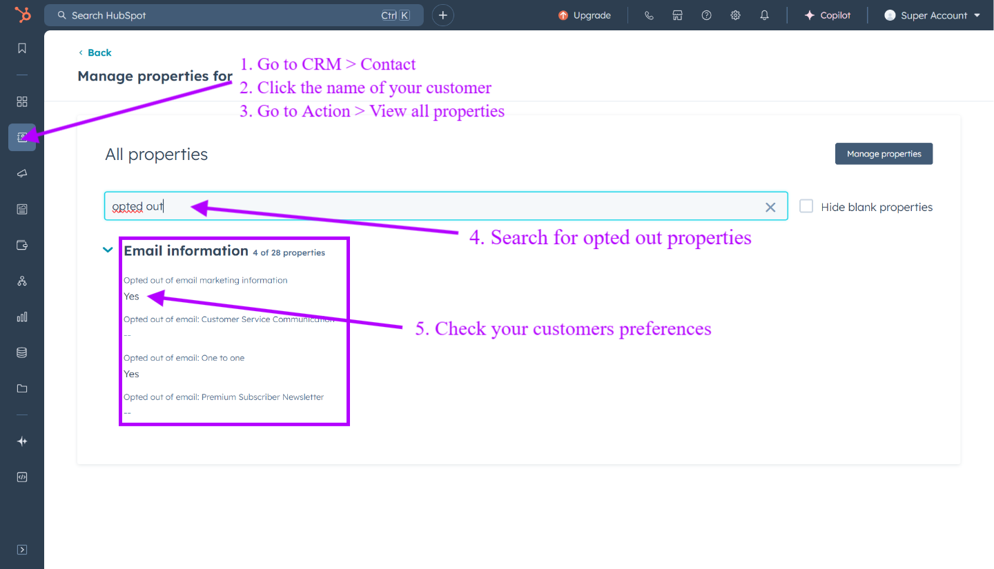 Propiedades Opt-Out para Tipos de Suscripción en HubSpot