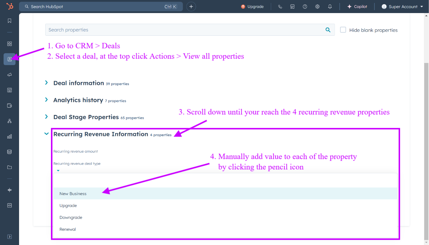 Edit and Add Values to Recurring Revenue Properties in HubSpot