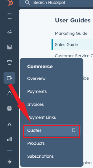 Menu Devis dans HubSpot
