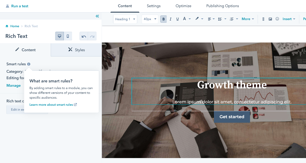 Regla Inteligente de HubSpot | Edita una landing page para que coincida con las preferencias de contenido inteligente de los visitantes para una segmentación precisa