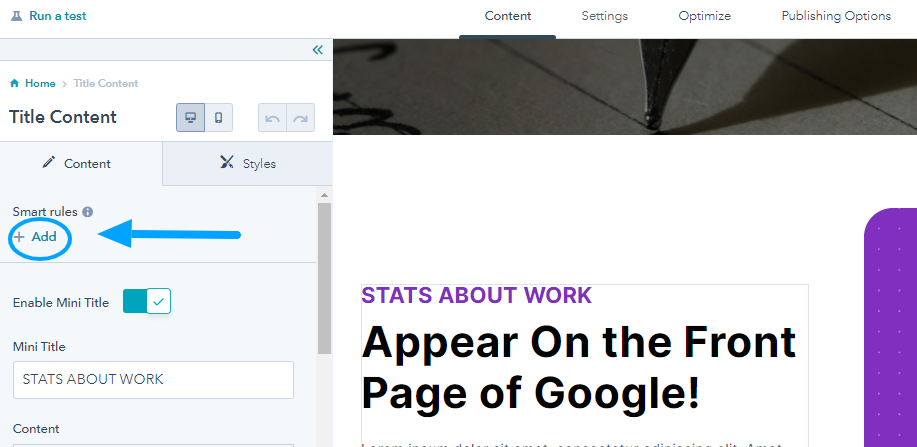 Haz clic en añadir regla inteligente en tus landing pages | Reglas Inteligentes de HubSpot