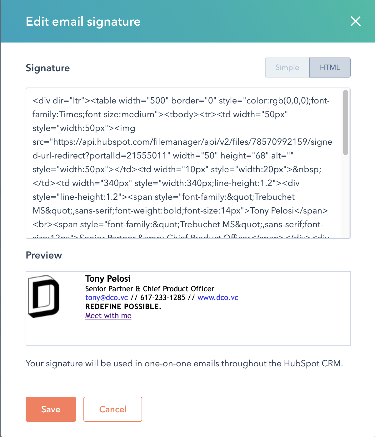 Meeting Link in Signature in HubSpot