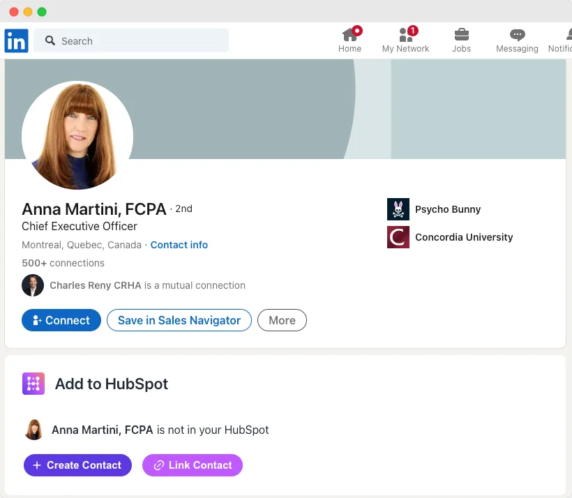 importar contactos de LinkedIn a HubSpot con extensión de Chrome