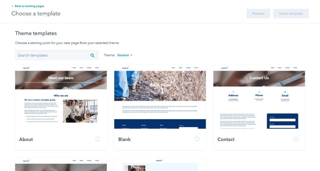 La bibliothèque de templates de landing pages HubSpot