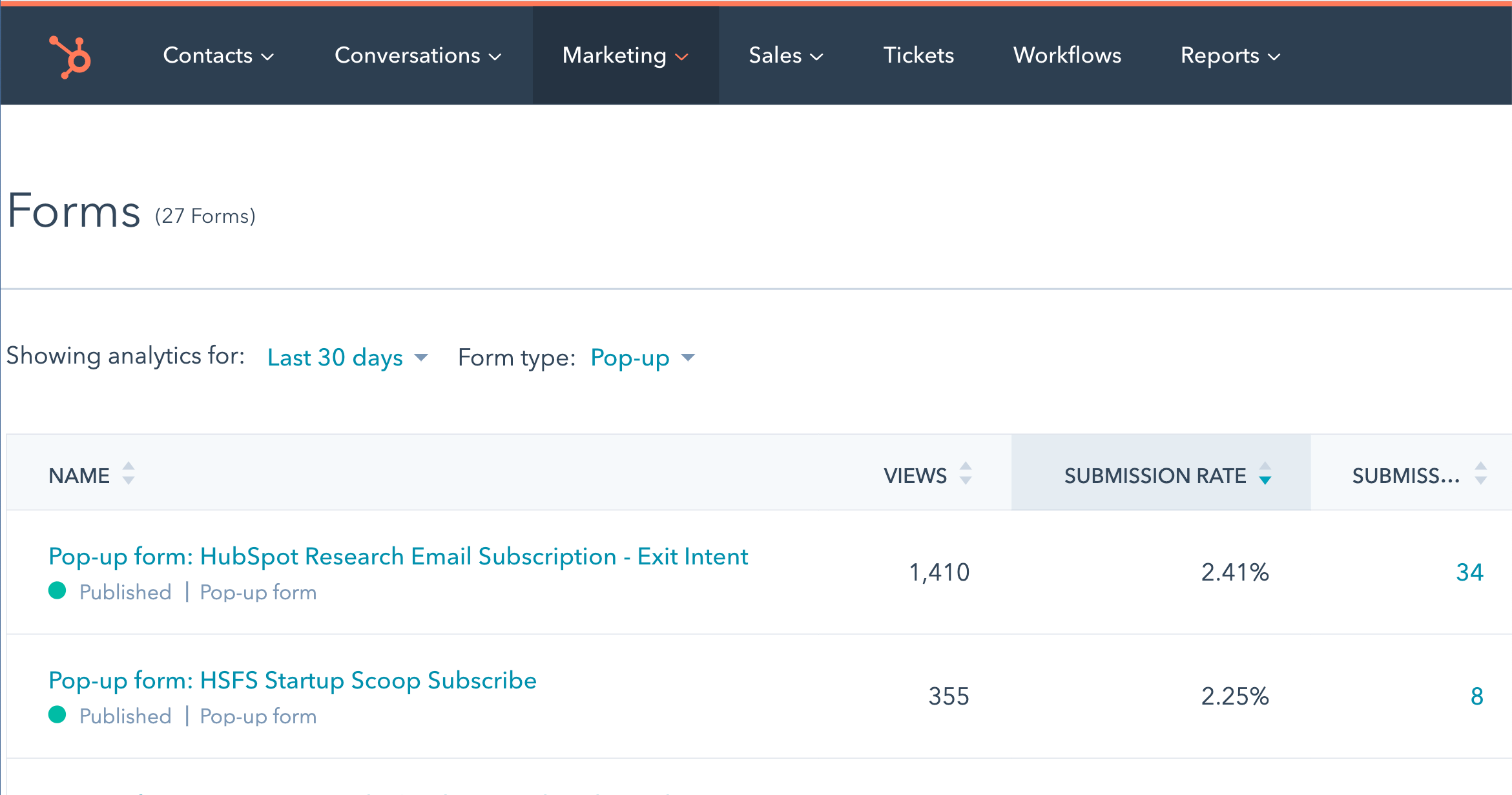 Formulaire pop-up de rapport – lead flows – HubSpot