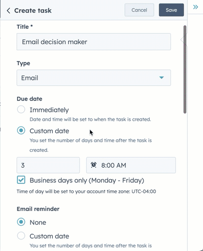 HubSpot Workflow - Génère automatiquement des tâches comme actions du Workflow une fois que les critères de déclenchement sont remplis