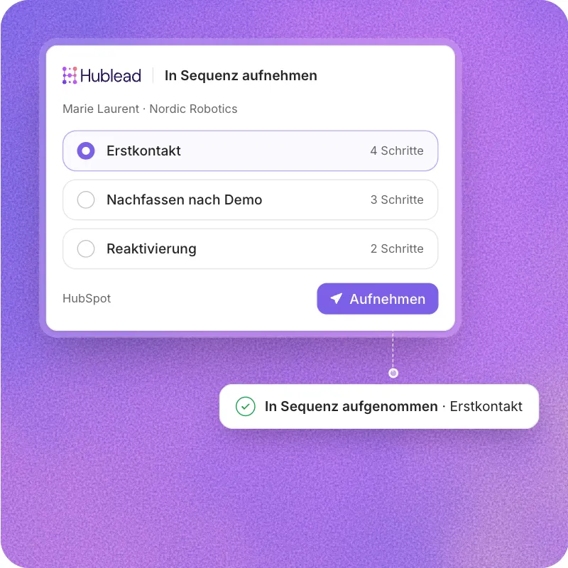 Eine HubSpot-Sequenz, automatisch gestartet, wenn eine LinkedIn-Einladung angenommen wird