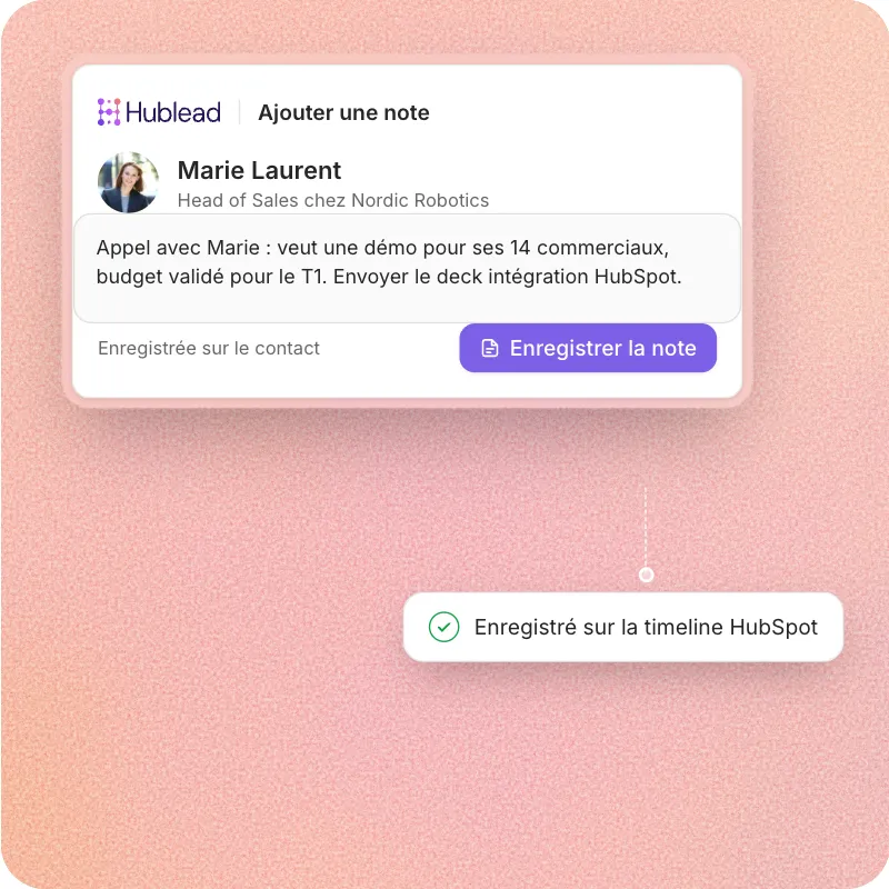 Messages LinkedIn enregistrés par Hublead sur la timeline du contact HubSpot