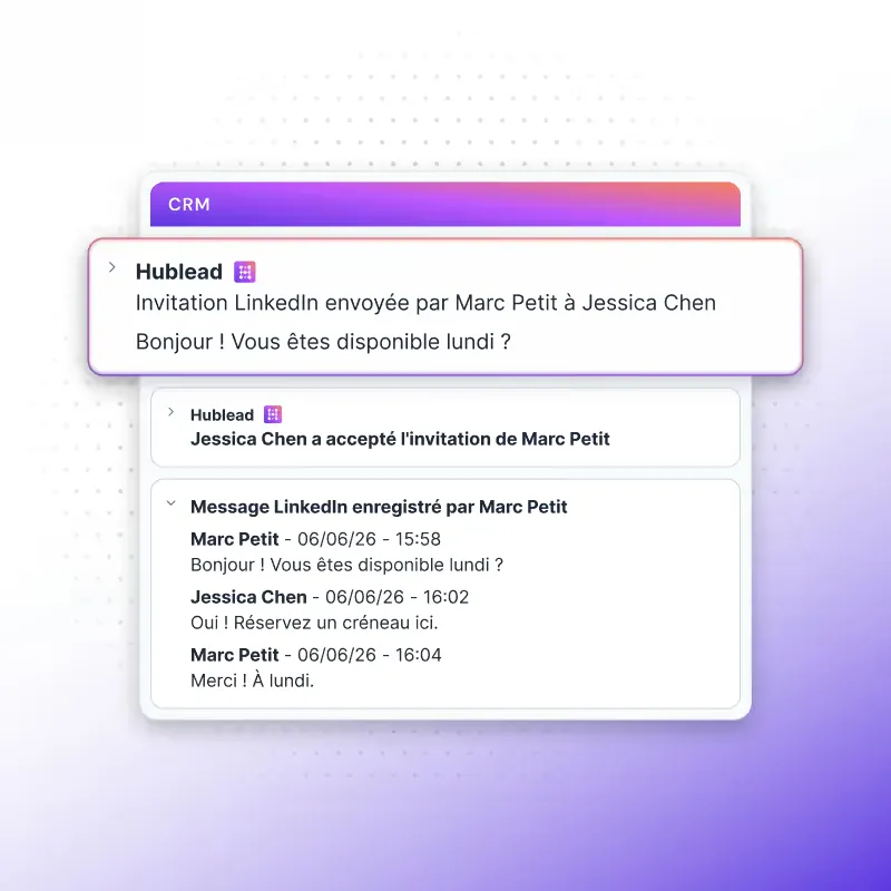 Invitations et réponses LinkedIn synchronisées dans HubSpot en propriétés datées