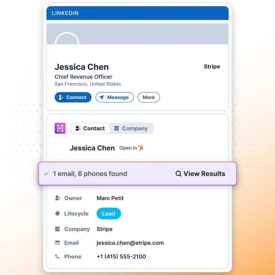Hublead finding a verified email and mobile number from a LinkedIn profile